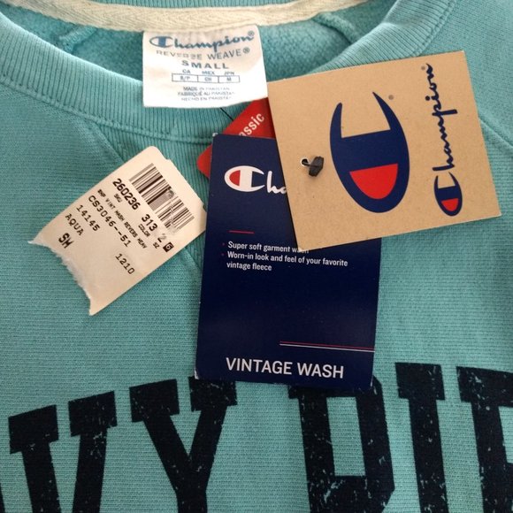 CHAMPION Reverse Weave Sweatshirt Men's‎ S Aqua Navy Pier Graphic Crew Neck - Picture 8 of 10